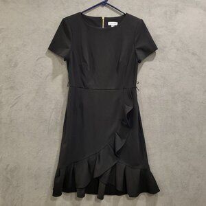 Calvin Klein‎ Ruffle Midi Dress Women's Size 8 Black Hi Lo Ruffle Hem Sleeveless